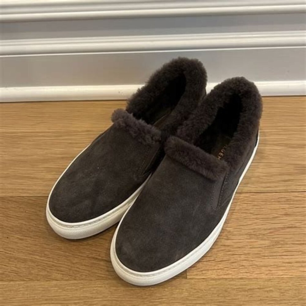 M. Gemi Made in Italy The Cerchio Shearling Black Suede Slip On Flats 41 US 10